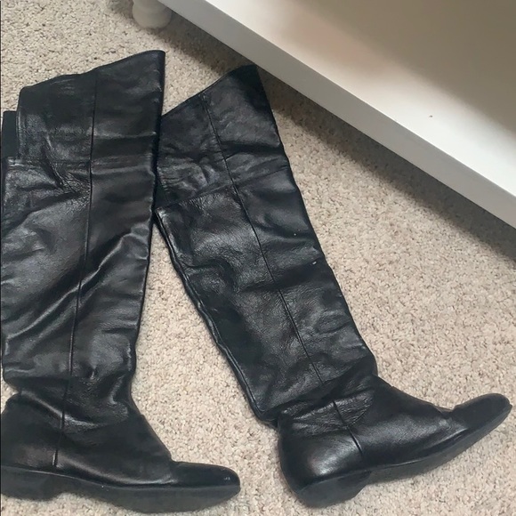Chinese Laundry Shoes - Black faux leather over the knee flat boot. Chinese Laundry Shoes - Black faux leather over the knee flat boot.